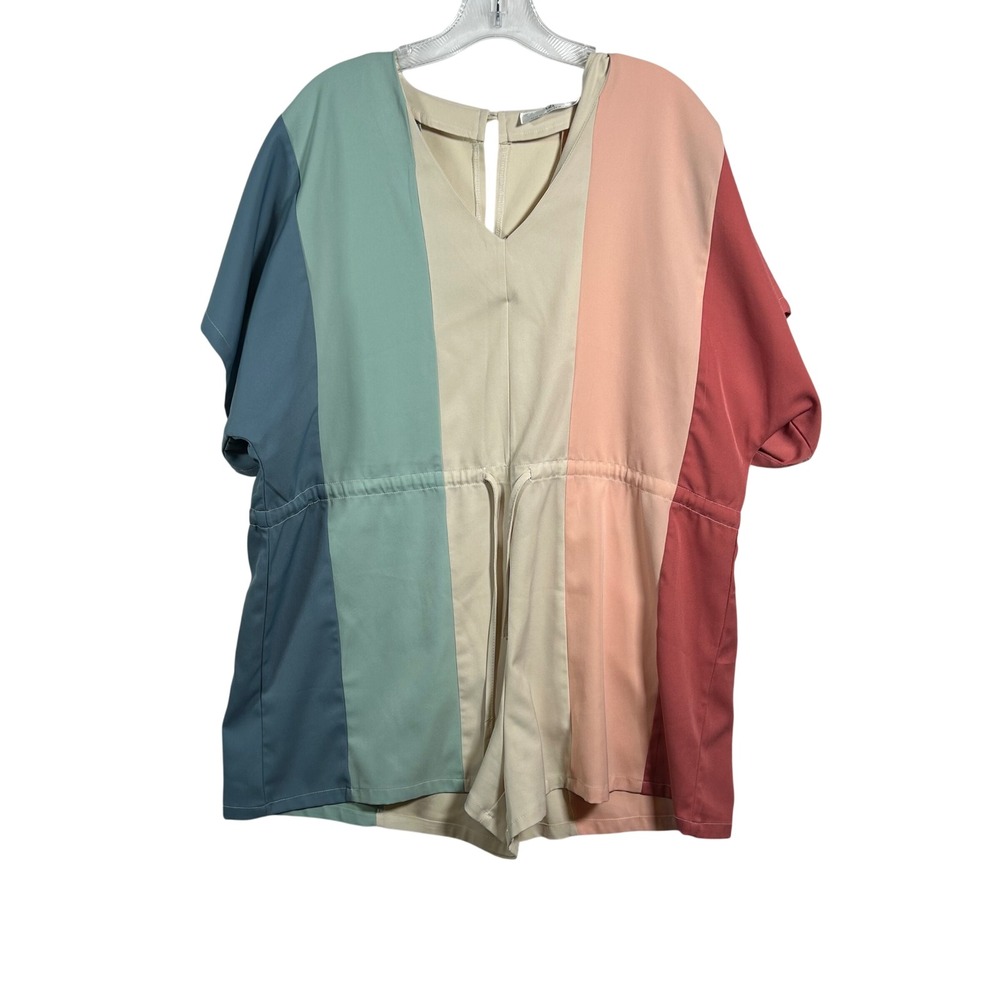 Urban‎ Daizy Colorblock Romper V-Neck Drawstring Waist MAR1556 Multicolor Mens M
